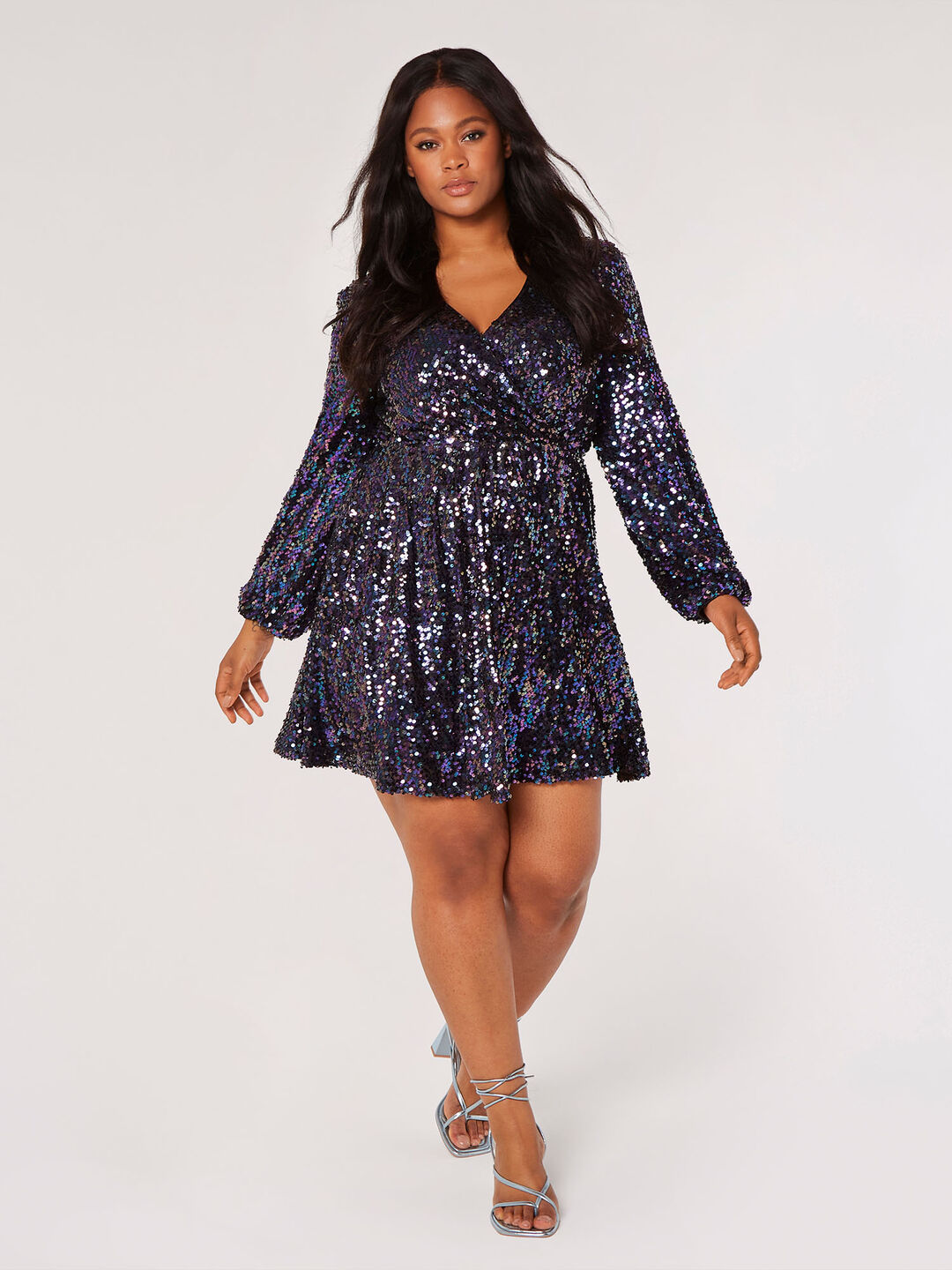 Image of Curve Sequin Wrap Mini Dress