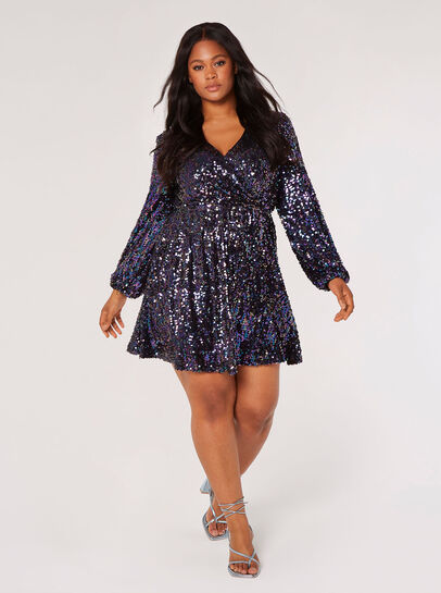 Curve Wrap Sequin Mini Dress