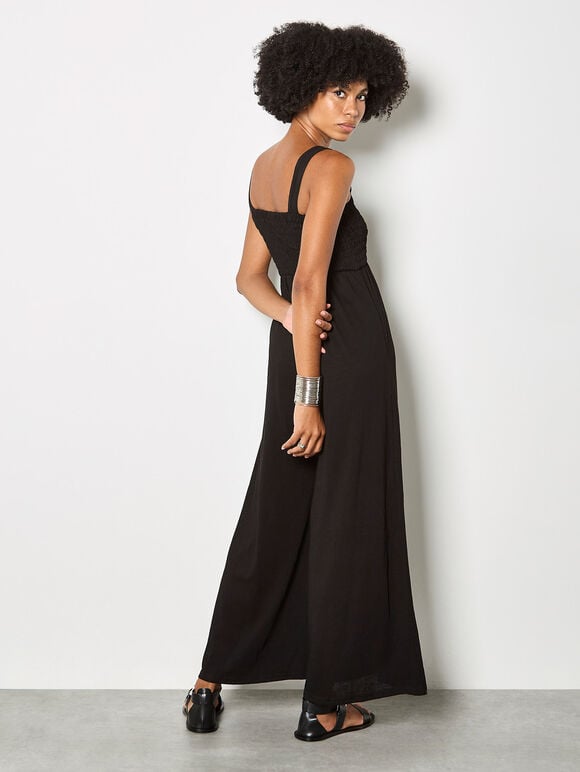 Wide-Leg Jersey Jumpsuit, Black, large
