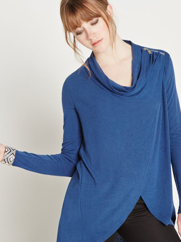 Shoulder Wrap Over Cardigan, Navy, large