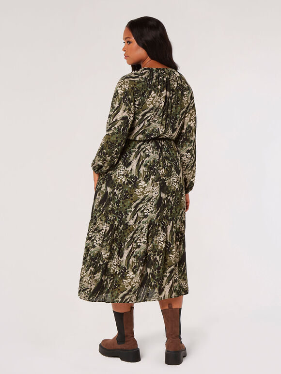Curve Meadow Textured Midi Dress, Khaki, large