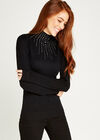 Black Gem And Studs Mock Neck Jumper, Black, large
