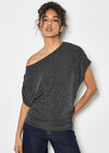 One-Shoulder Asymmetric Sparkle Top, Black, large