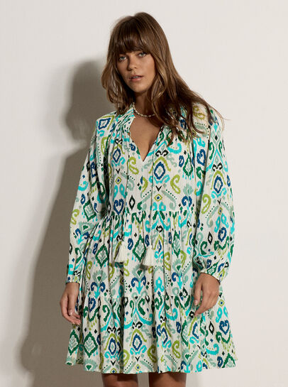 Shimmer Ikat Babydoll Midi Dress