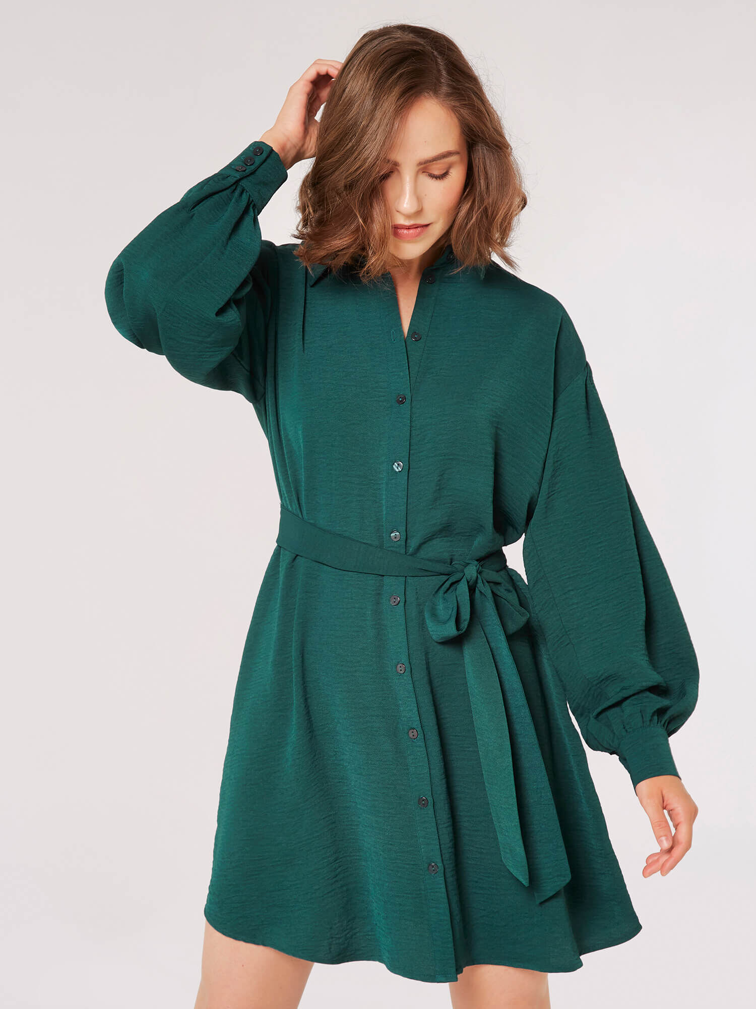Volume Sleeve Shirt Mini Dress Apricot Clothing