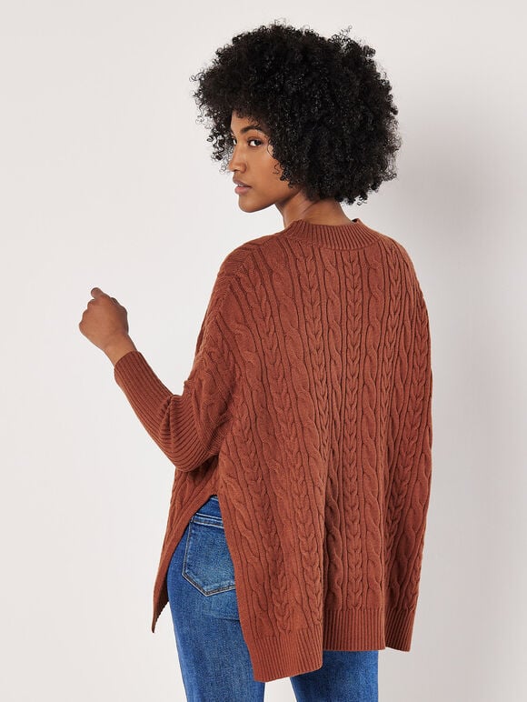 Cable Knit Oversized Jumper, Rust, large