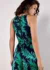 Tropical Leaf Satin Halter Neck Maxi Dress, Navy, large