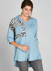 Blue Leopard Print Patchwork Shirt, Blue, large