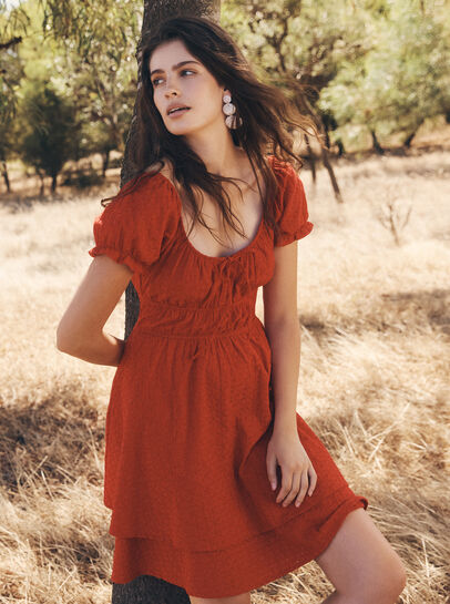 Eyelet Embroidery Tiered Mini Dress