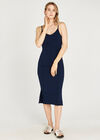 Ribbed Side Split Midi Dress, Navy, large