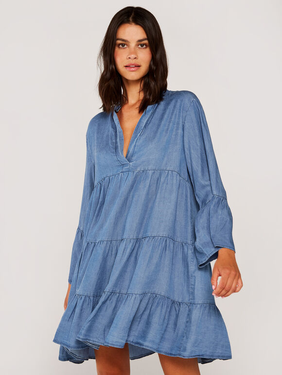 Light Denim Babydoll Dress, Blue, large