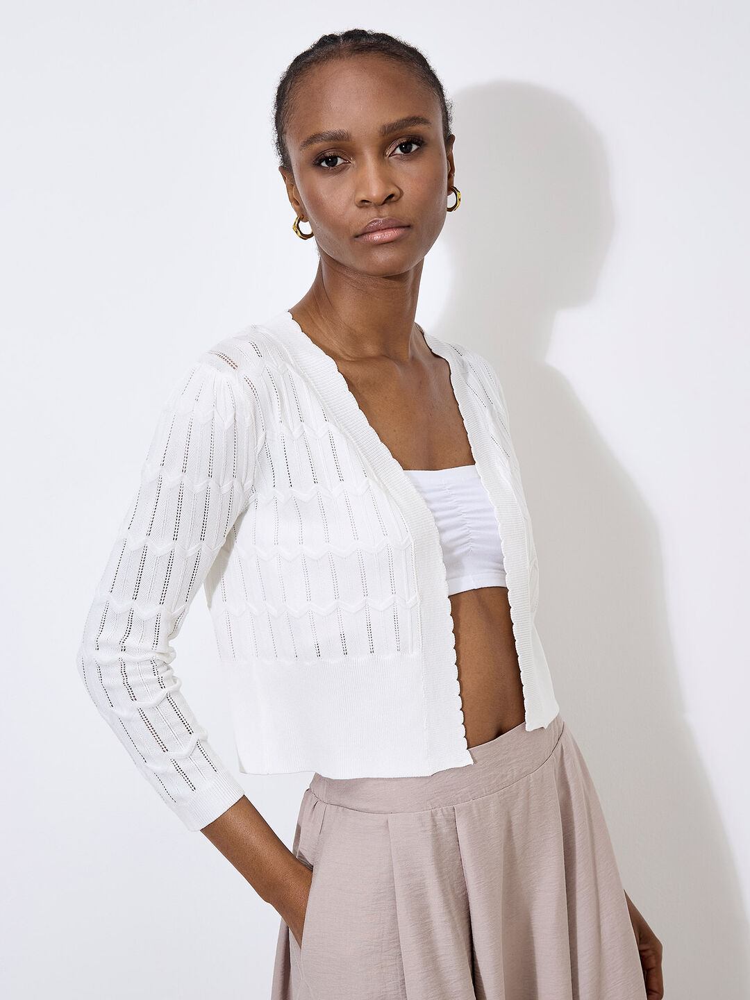 Image of Pointelle Chevron Knit Shrug