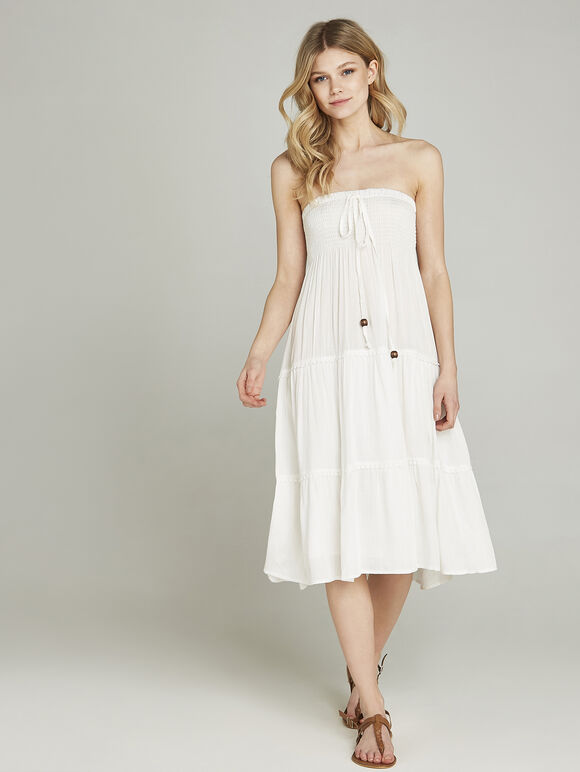 Pom Pom Trim 2in1 Dress, Cream, large