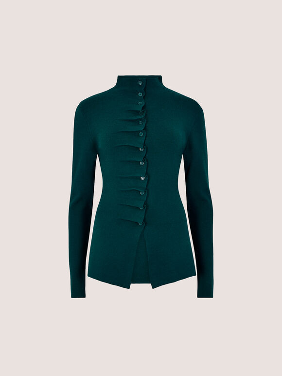 Fine Knit Ruched Cardigan, Teal, large