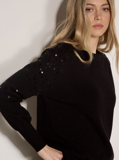 Sequin Sleeve Ribbed Knit Jumper