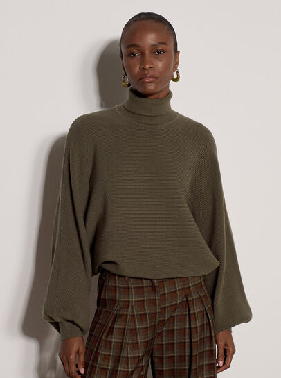 Ribbed Knit Batwing Cape Jumper