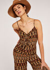 Tie Front Tribal Jumpsuit, Rust, large
