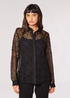 Geometric Guipure Lace Shirt, Black, large