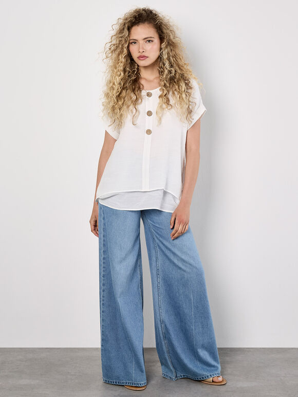 Coconut Button Layered Top, Cream, large