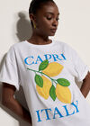 Capri Italy Lemon Cotton T-Shirt, White, large
