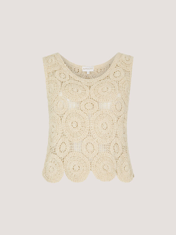 Crochet Circles Cotton Crop Top, Stone, large
