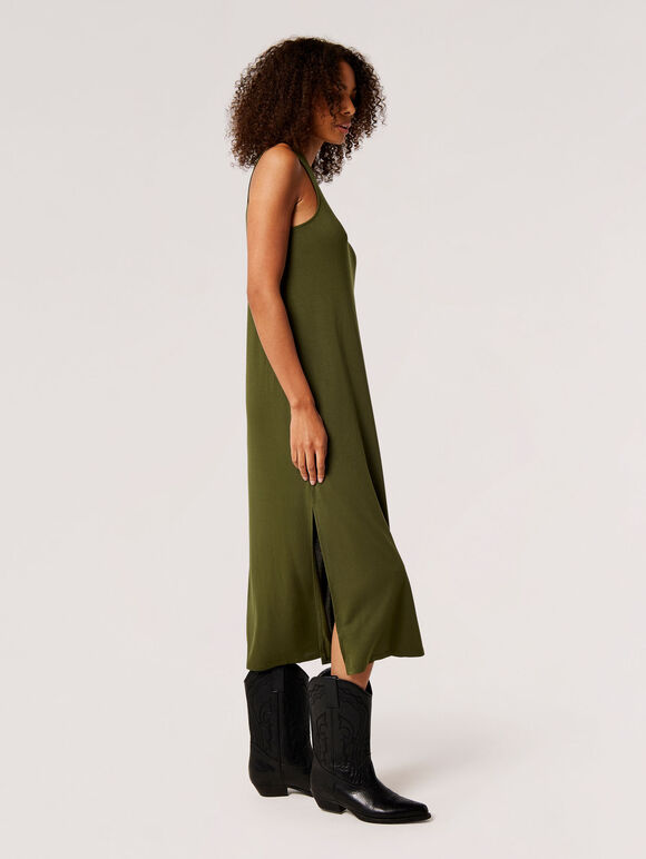Jersey Modal Midi Dress, Khaki, large