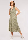 Daisy Print Tiered Midi Dress, Khaki, large