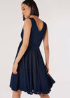 Metallic Pleat Skater Mini Dress, Navy, large
