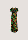 Tropical Print Wrap Maxi Dress, Black, large