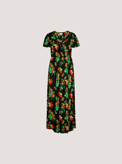 Tropical Print Wrap Maxi Dress