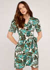 Tropical Leaf Wrap Dress, Green, large