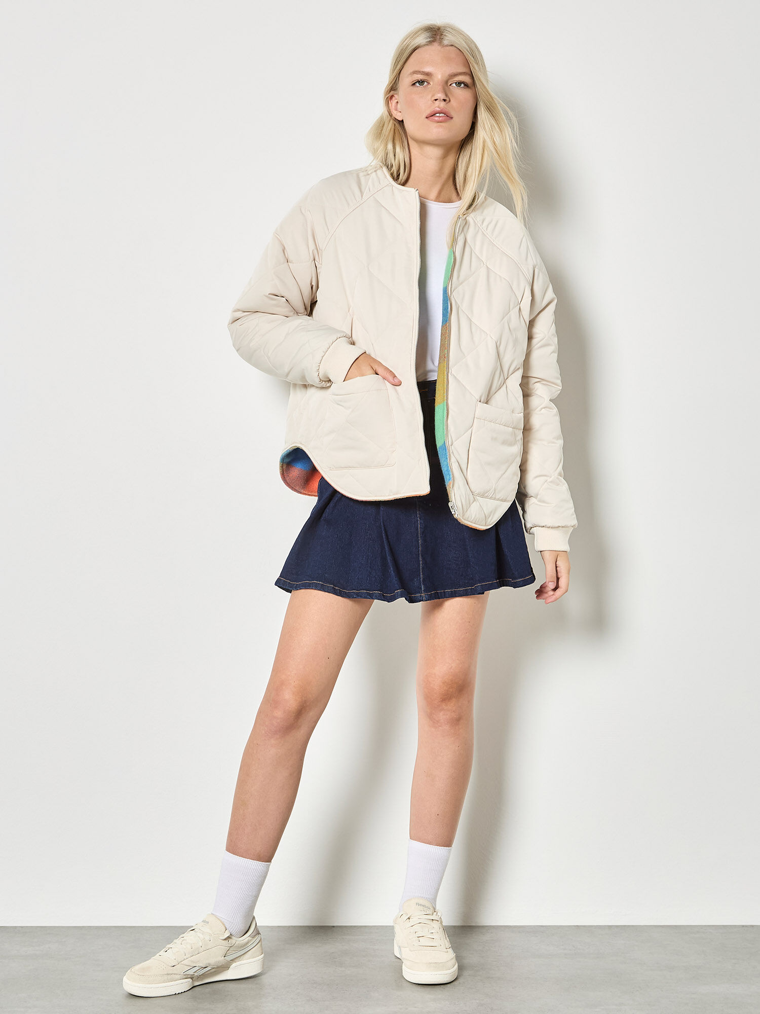 Reversible Check Fleece Quilted Jacket | Apricot Clothing