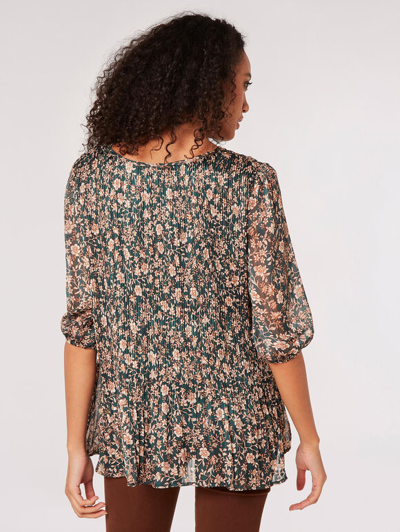 Floral Lurex Top, Green, large