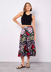 Embroidered Floral Mesh Midi Skirt, Black, large