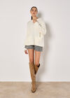 Oversized Boucle Patch Pocket Jumper, Cream, large
