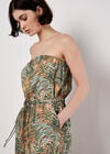 Bandeau Leaf Wide Leg Jumpsuit, Khaki, large