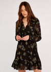 Floral Ruffle Mini Dress, Black, large