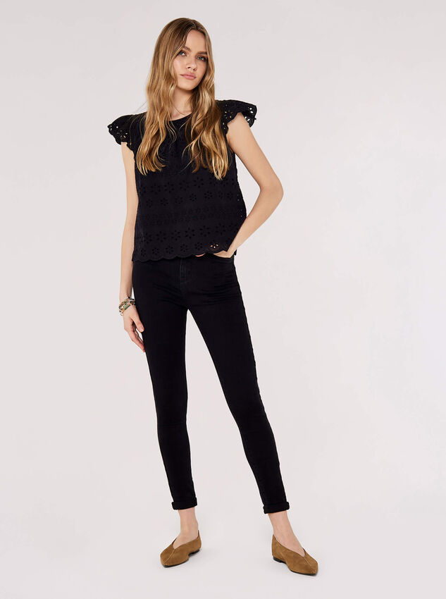 Broderie Anglaise Top, Black, large