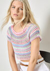 Hand-Crocheted Stripes Crop Top, Pink, large