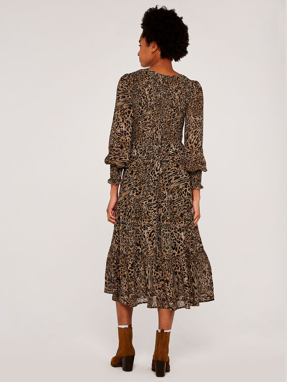 Leopard Print Midi Dress, Stone, large