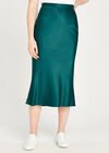 Bias Cut Satin Midi Skirt, Green, large