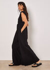 Wide Leg Cotton Jumpsuit, Black, large