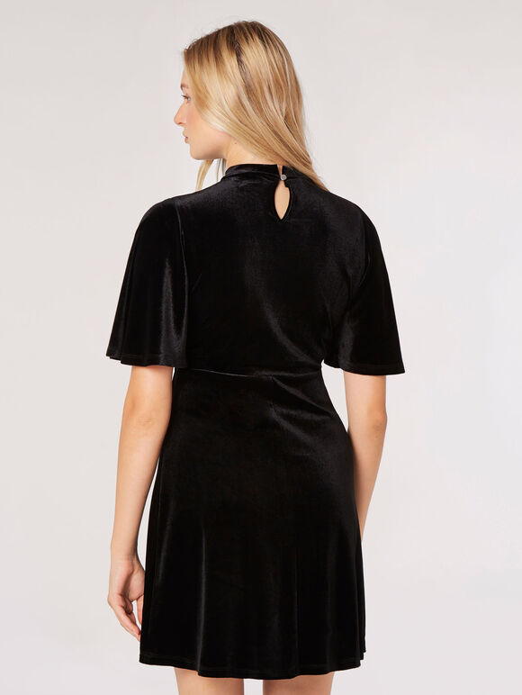 Fit And Flare Velvet Mini Dress, Black, large