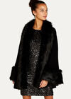 Faux Fur Edge And Cuff Cape, Black, large