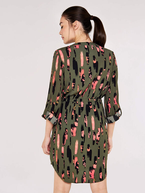 Brushstroke Print Mini Dress , Khaki, large