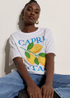 Capri Italy Lemon Cotton T-Shirt, White, large