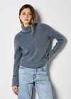 Roll Neck Ribbed Stonewashed Jumper, Blue, large