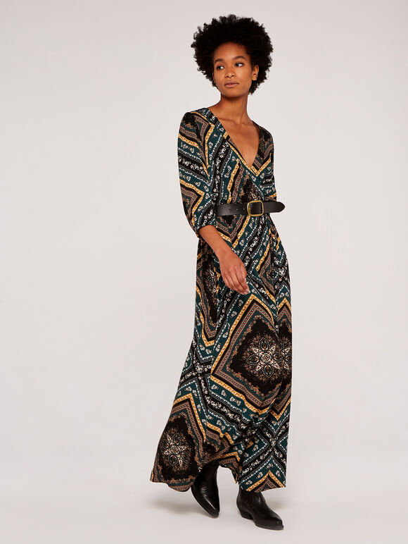 Scarf Print Maxi Dress, Black, large