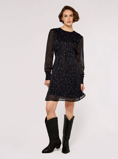 Apricot - Women's Lurex Fit & Flare Dress
