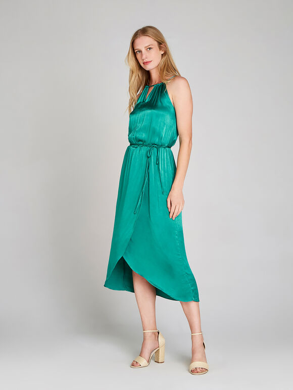 Halter Neck Wrap Dress, Green, large